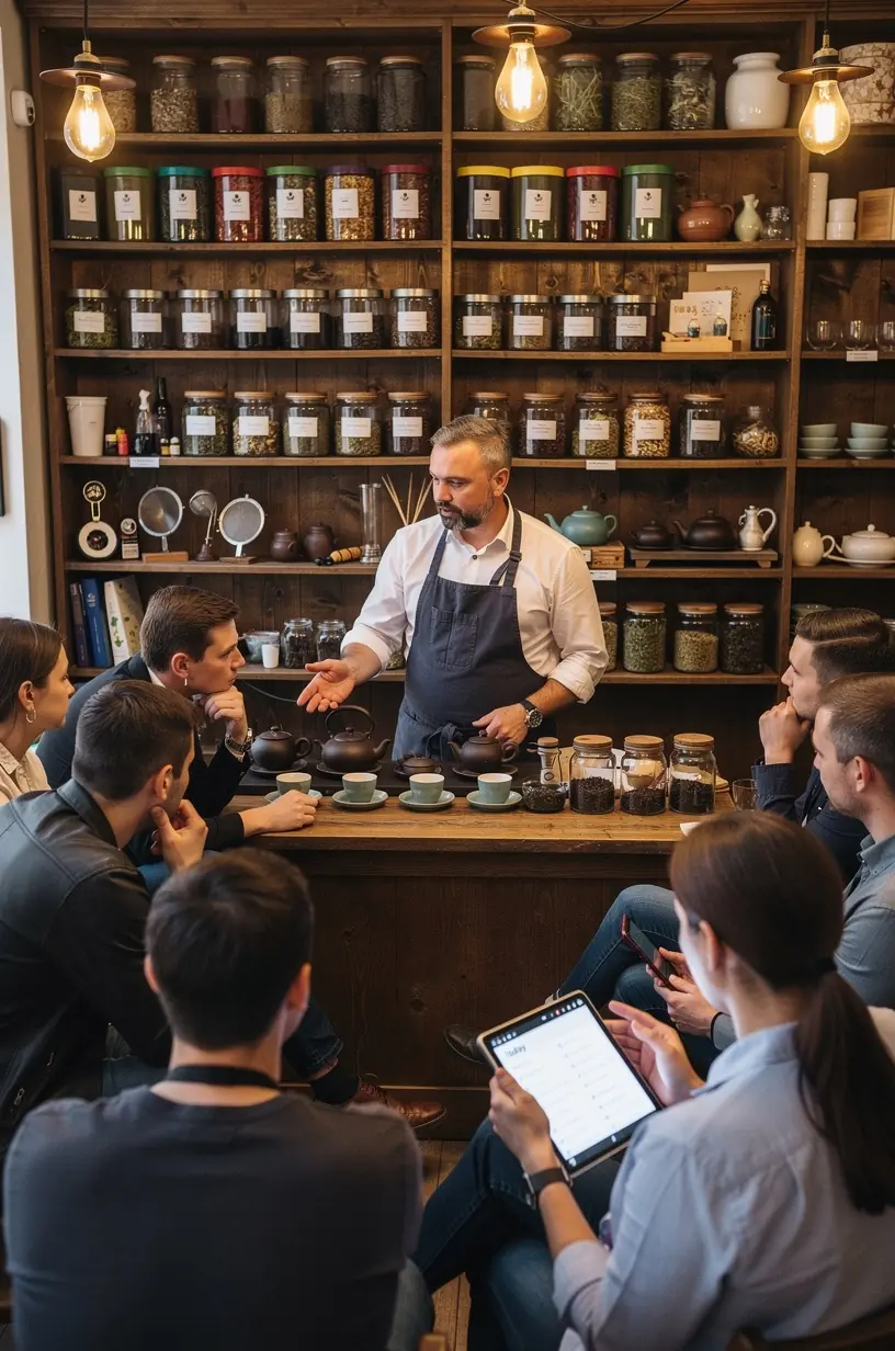 Arbatos puodelis ant stalo šalia sveikos mitybos dienos plano. Arbatos lapeliai ir termosas, simbolizuojantys kasdienės arbatos rutinos integravimą. Žmogus ramiai mėgaujasi arbata, pabrėždamas komfortą ir pusiausvyrą. Planuotojas su arbatos gėrimo grafiku, padedantis tvarkyti sveiką dienos ritmą. Arbatos rinkinys su skirtingų rūšių arbatomis, skirtas kasdieniam pasirinkimui. Rytinė arbatos ceremonija kaip dalis sveikos dienos pradžios. Arbatos puodelis ir atviras dienoraštis, skatinantys sąmoningą poilsį ir balansą. Ekranas su arbatos gėrimo priminimais, padedančiais išlaikyti reguliarią rutiną.